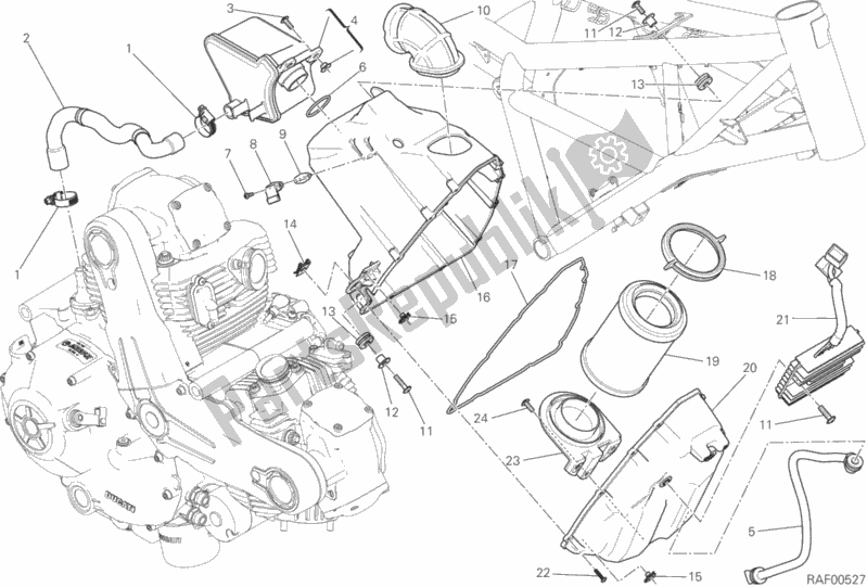 Alle onderdelen voor de Luchtinlaat - Olie-ontluchter van de Ducati Scrambler Flat Track Thailand USA 803 2015